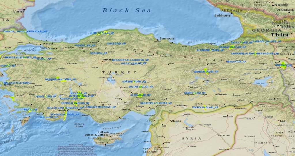 Map Of National Parks In Turkey